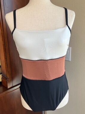 Miracle Suit Black/Brown/White with Underwire Bra - Size 12